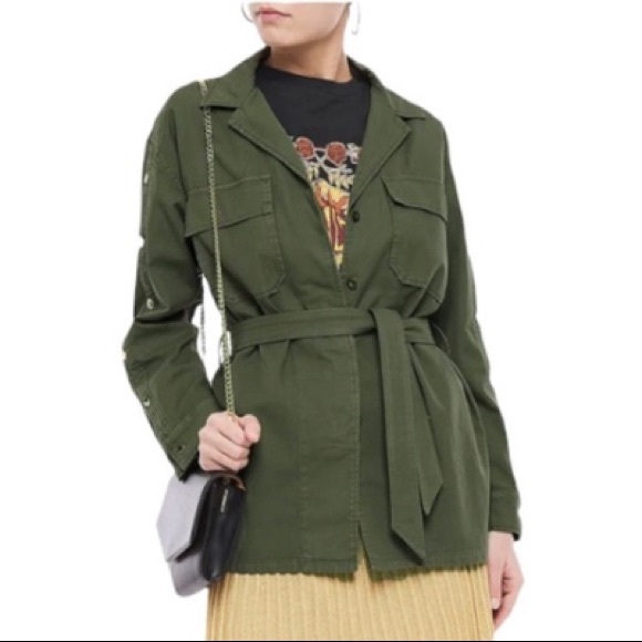 Sandro Bari Twill Field Jacket Belted Army Green Khaki Green Small - Picture 15 of 16